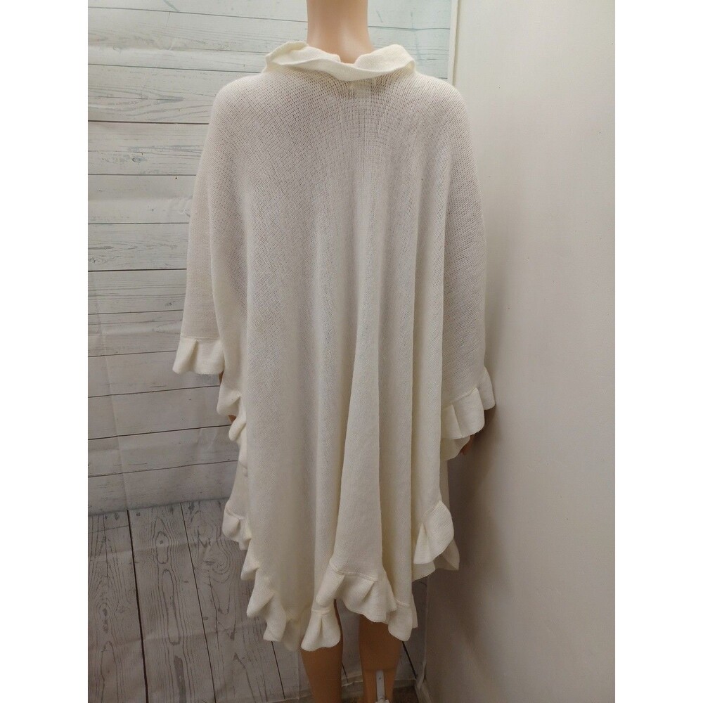 Croft & Barrow Ivory Open Front Knit Cape One Size Romantic Ruffles - Picture 4 of 5